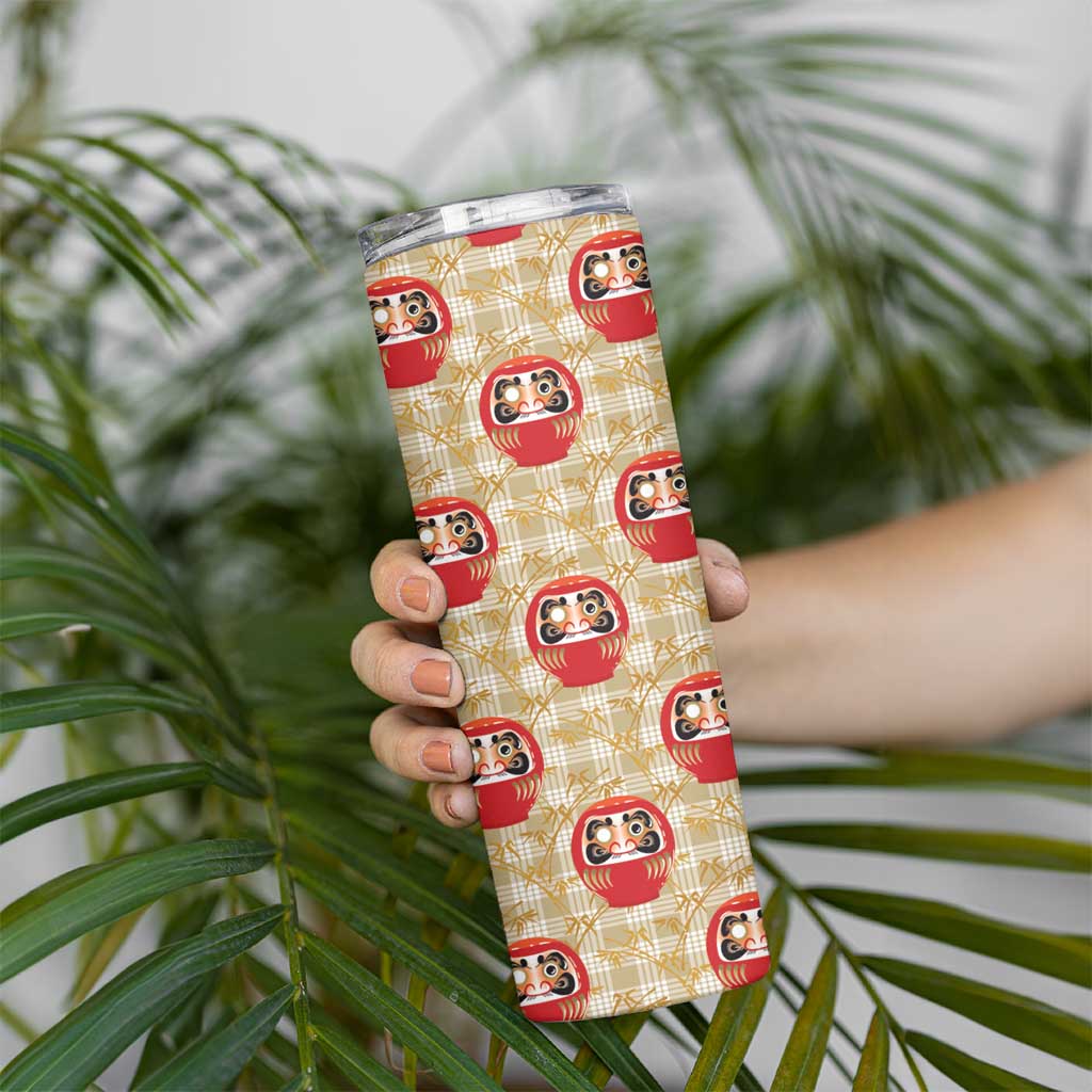 Japanese Daruma Doll Skinny Tumbler Palaka With Seamless Bamboo Pattern LT14 - Polynesian Pride