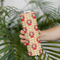 Japanese Daruma Doll Skinny Tumbler Palaka With Seamless Bamboo Pattern LT14 - Polynesian Pride