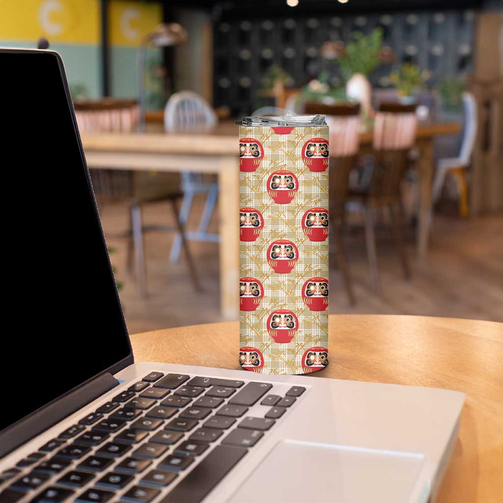 Japanese Daruma Doll Skinny Tumbler Palaka With Seamless Bamboo Pattern LT14 - Polynesian Pride