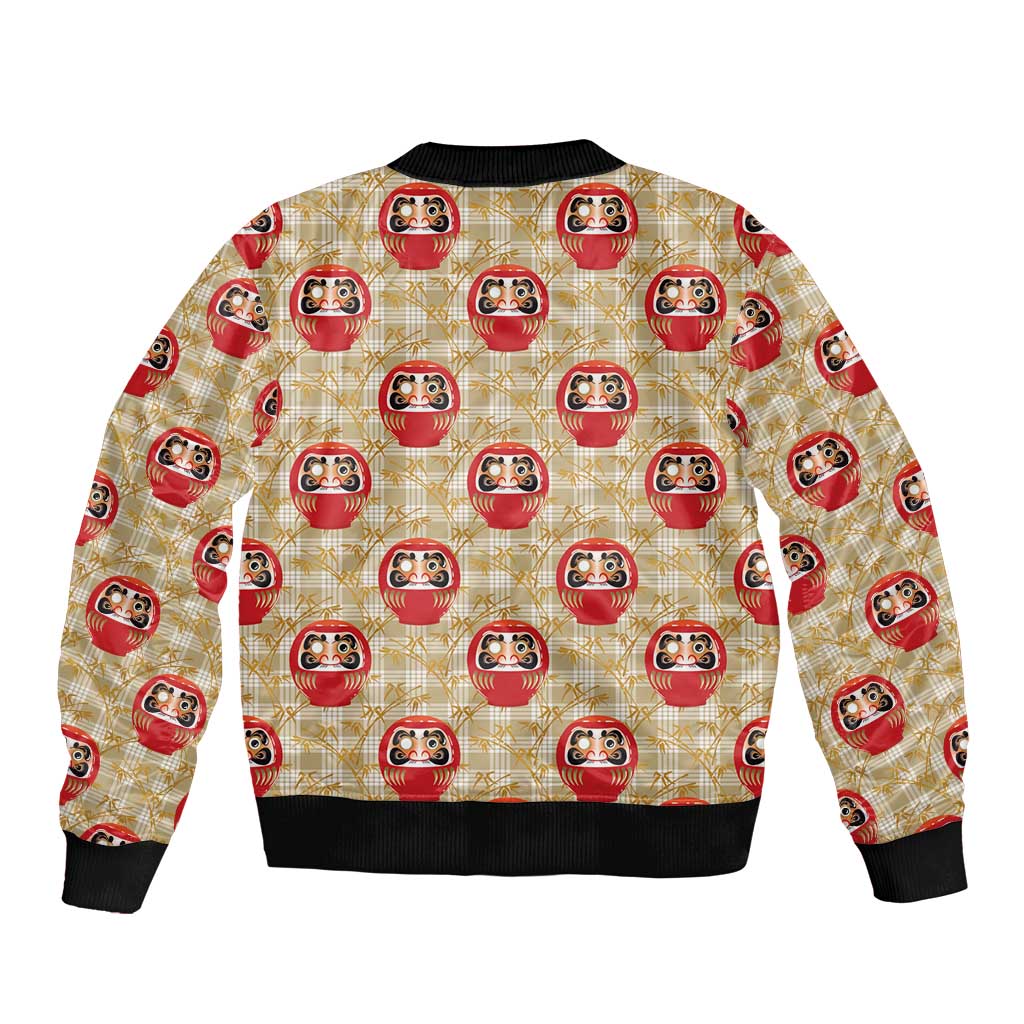 Japanese Daruma Doll Sleeve Zip Bomber Jacket Palaka With Seamless Bamboo Pattern LT14 - Polynesian Pride
