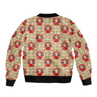 Japanese Daruma Doll Sleeve Zip Bomber Jacket Palaka With Seamless Bamboo Pattern LT14 - Polynesian Pride