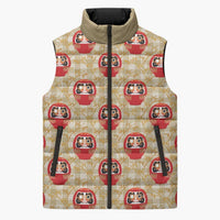 Japanese Daruma Doll Sleeveless Puffer Jacket Palaka With Seamless Bamboo Pattern LT14 Unisex Beige - Polynesian Pride