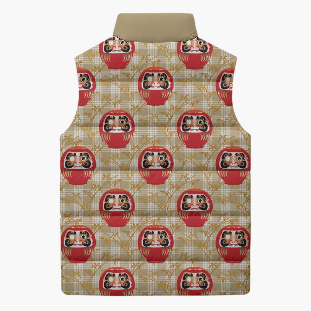 Japanese Daruma Doll Sleeveless Puffer Jacket Palaka With Seamless Bamboo Pattern LT14 - Polynesian Pride