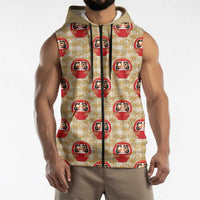 Japanese Daruma Doll Sleeveless Zip Hoodie Palaka With Seamless Bamboo Pattern LT14 - Polynesian Pride