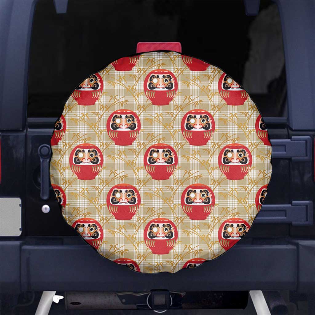 Japanese Daruma Doll Spare Tire Cover Palaka With Seamless Bamboo Pattern LT14 No hole Beige - Polynesian Pride