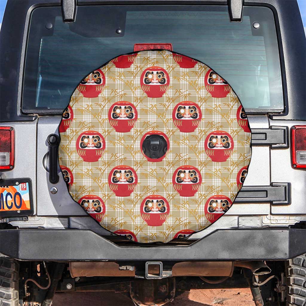 Japanese Daruma Doll Spare Tire Cover Palaka With Seamless Bamboo Pattern LT14 Beige - Polynesian Pride
