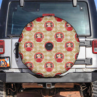 Japanese Daruma Doll Spare Tire Cover Palaka With Seamless Bamboo Pattern LT14 Beige - Polynesian Pride