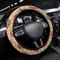Japanese Daruma Doll Steering Wheel Cover Palaka With Seamless Bamboo Pattern LT14 Universal Fit Beige - Polynesian Pride