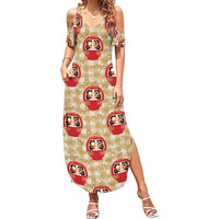 Japanese Daruma Doll Summer Maxi Dress Palaka With Seamless Bamboo Pattern LT14 Women Beige - Polynesian Pride
