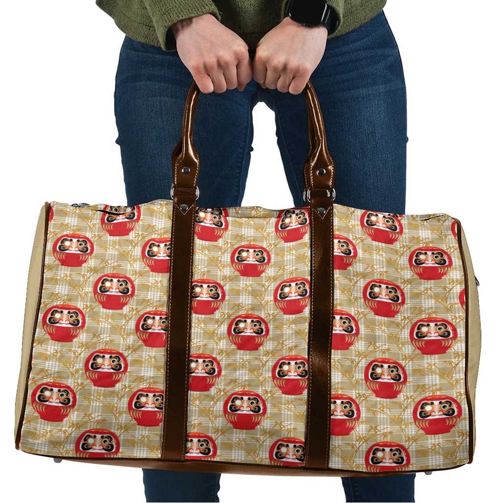 Japanese Daruma Doll Travel Bag Palaka With Seamless Bamboo Pattern LT14 Beige - Polynesian Pride