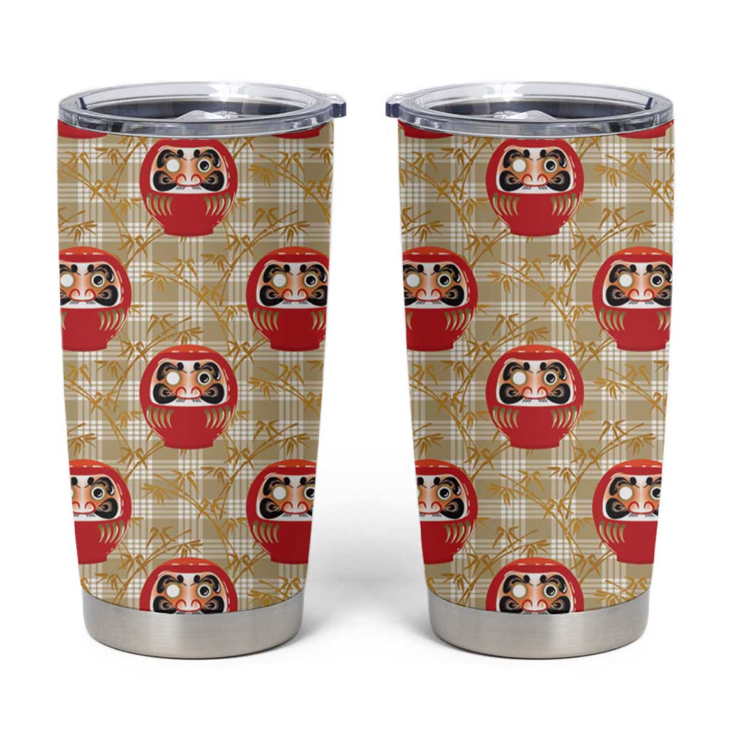 Japanese Daruma Doll Tumbler Cup Palaka With Seamless Bamboo Pattern - Polynesian Pride