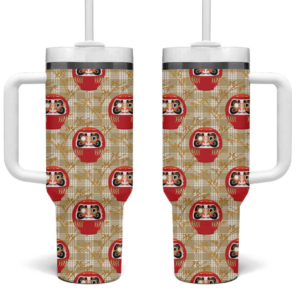 Japanese Daruma Doll Tumbler With Handle Palaka With Seamless Bamboo Pattern - Polynesian Pride