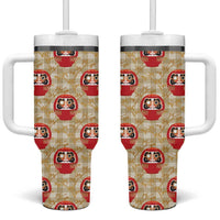 Japanese Daruma Doll Tumbler With Handle Palaka With Seamless Bamboo Pattern - Polynesian Pride
