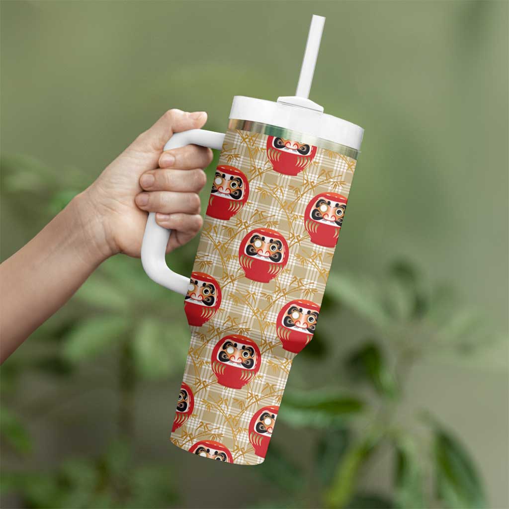 Japanese Daruma Doll Tumbler With Handle Palaka With Seamless Bamboo Pattern - Polynesian Pride