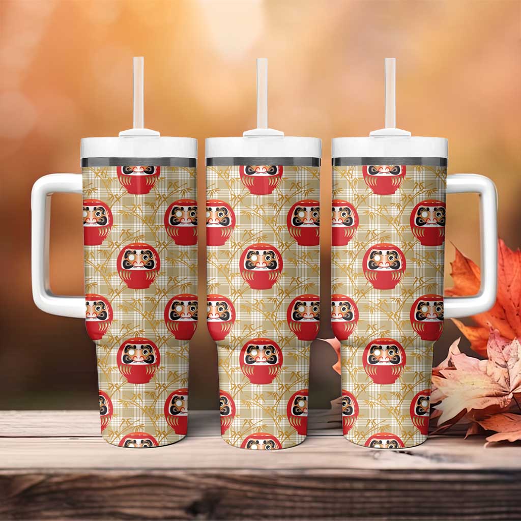 Japanese Daruma Doll Tumbler With Handle Palaka With Seamless Bamboo Pattern - Polynesian Pride