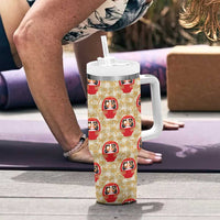 Japanese Daruma Doll Tumbler With Handle Palaka With Seamless Bamboo Pattern - Polynesian Pride