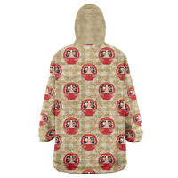 Japanese Daruma Doll Wearable Blanket Hoodie Palaka With Seamless Bamboo Pattern LT14 - Polynesian Pride