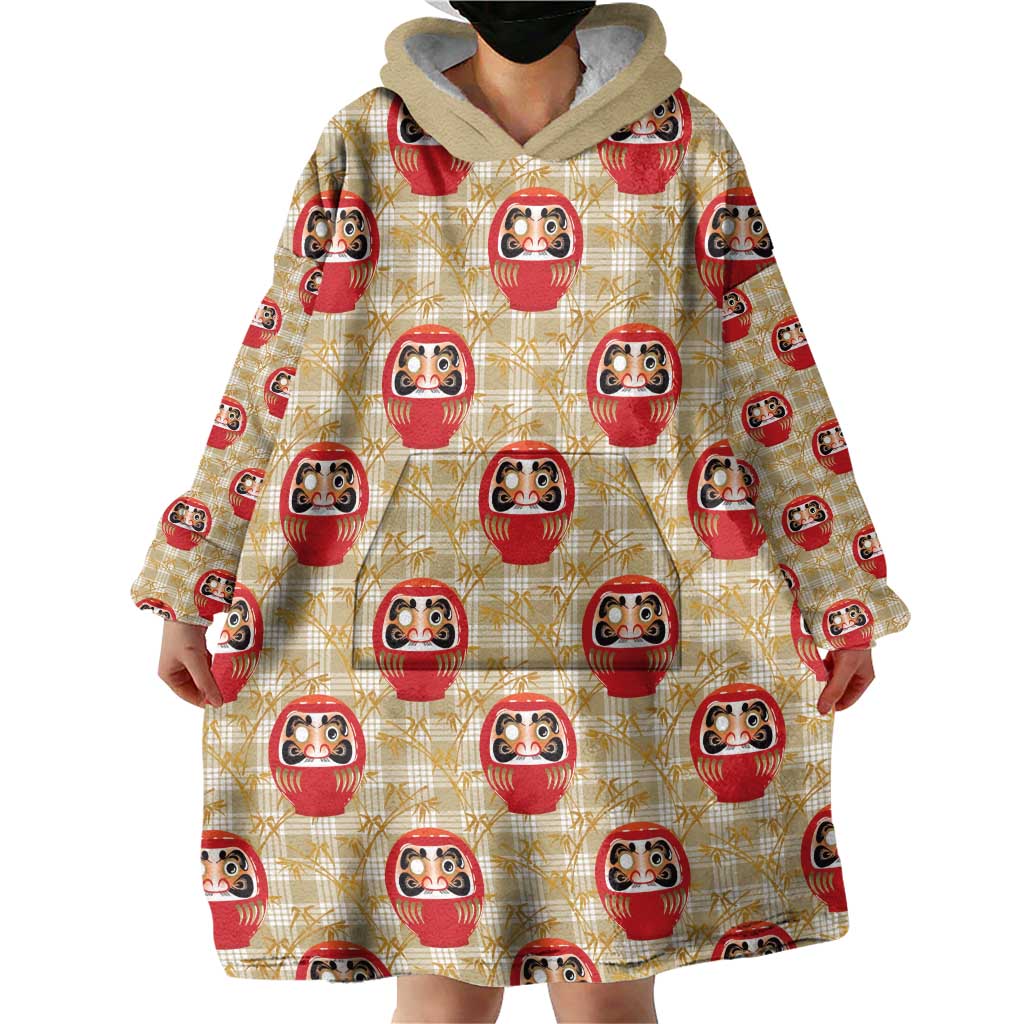 Japanese Daruma Doll Wearable Blanket Hoodie Palaka With Seamless Bamboo Pattern LT14 - Polynesian Pride