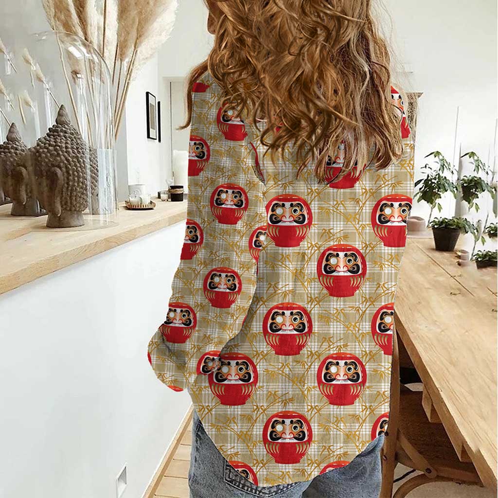Japanese Daruma Doll Women Casual Shirt Palaka With Seamless Bamboo Pattern LT14 - Polynesian Pride