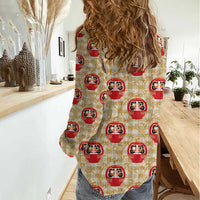 Japanese Daruma Doll Women Casual Shirt Palaka With Seamless Bamboo Pattern LT14 - Polynesian Pride