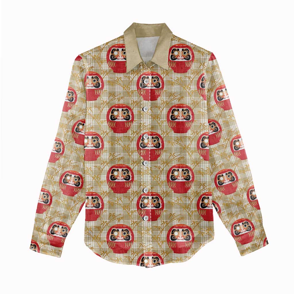 Japanese Daruma Doll Women Casual Shirt Palaka With Seamless Bamboo Pattern LT14 - Polynesian Pride
