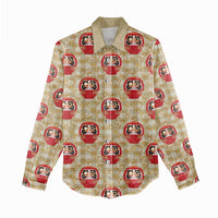 Japanese Daruma Doll Women Casual Shirt Palaka With Seamless Bamboo Pattern LT14 - Polynesian Pride