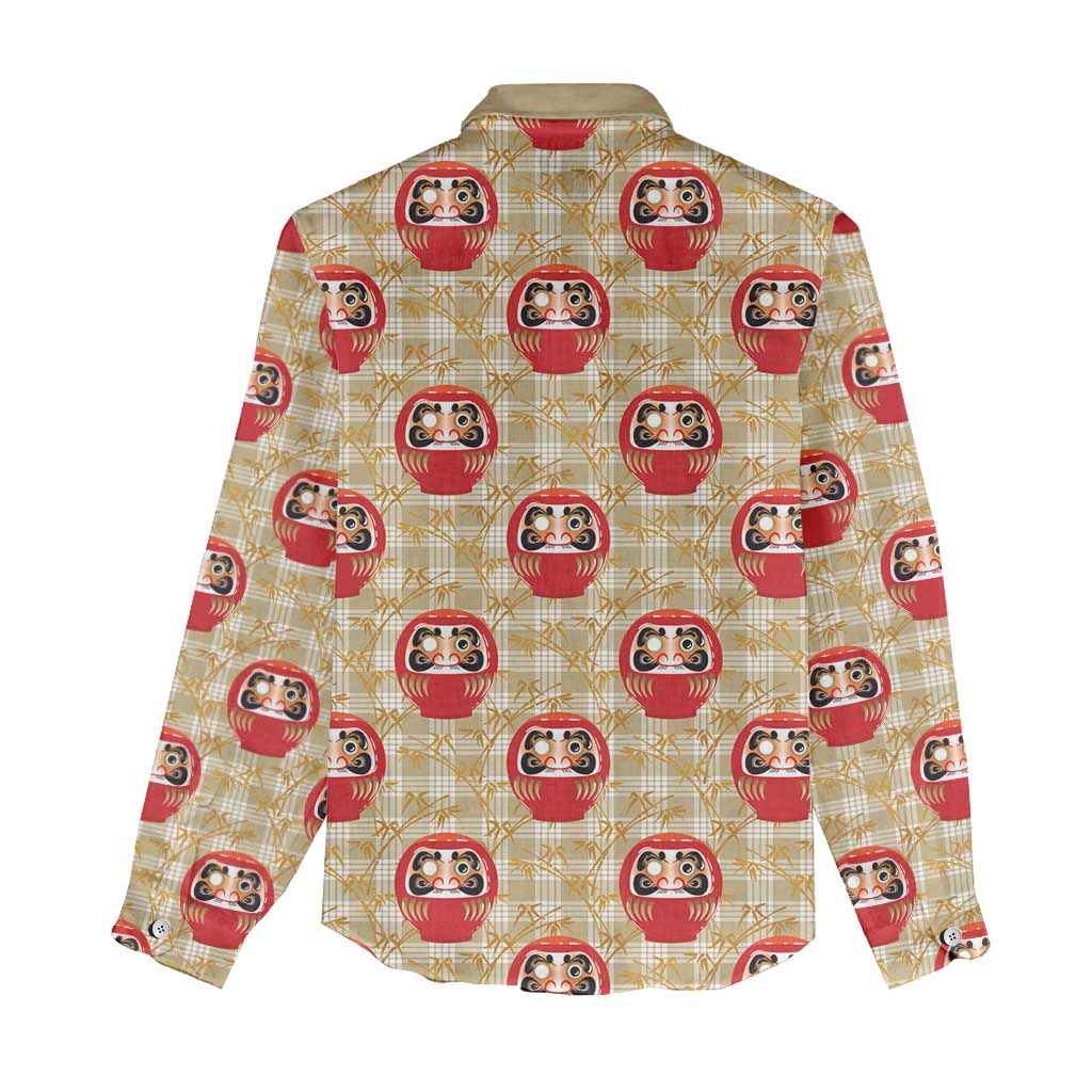 Japanese Daruma Doll Women Casual Shirt Palaka With Seamless Bamboo Pattern LT14 - Polynesian Pride