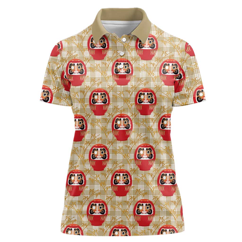 Japanese Daruma Doll Women Polo Shirt Palaka With Seamless Bamboo Pattern LT14 Female Beige - Polynesian Pride