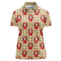 Japanese Daruma Doll Women Polo Shirt Palaka With Seamless Bamboo Pattern LT14 Female Beige - Polynesian Pride
