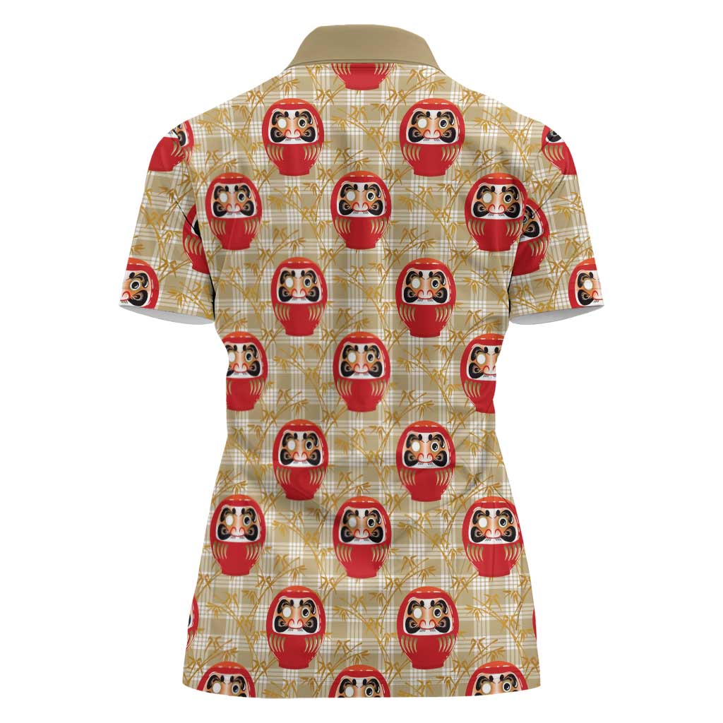 Japanese Daruma Doll Women Polo Shirt Palaka With Seamless Bamboo Pattern LT14 - Polynesian Pride