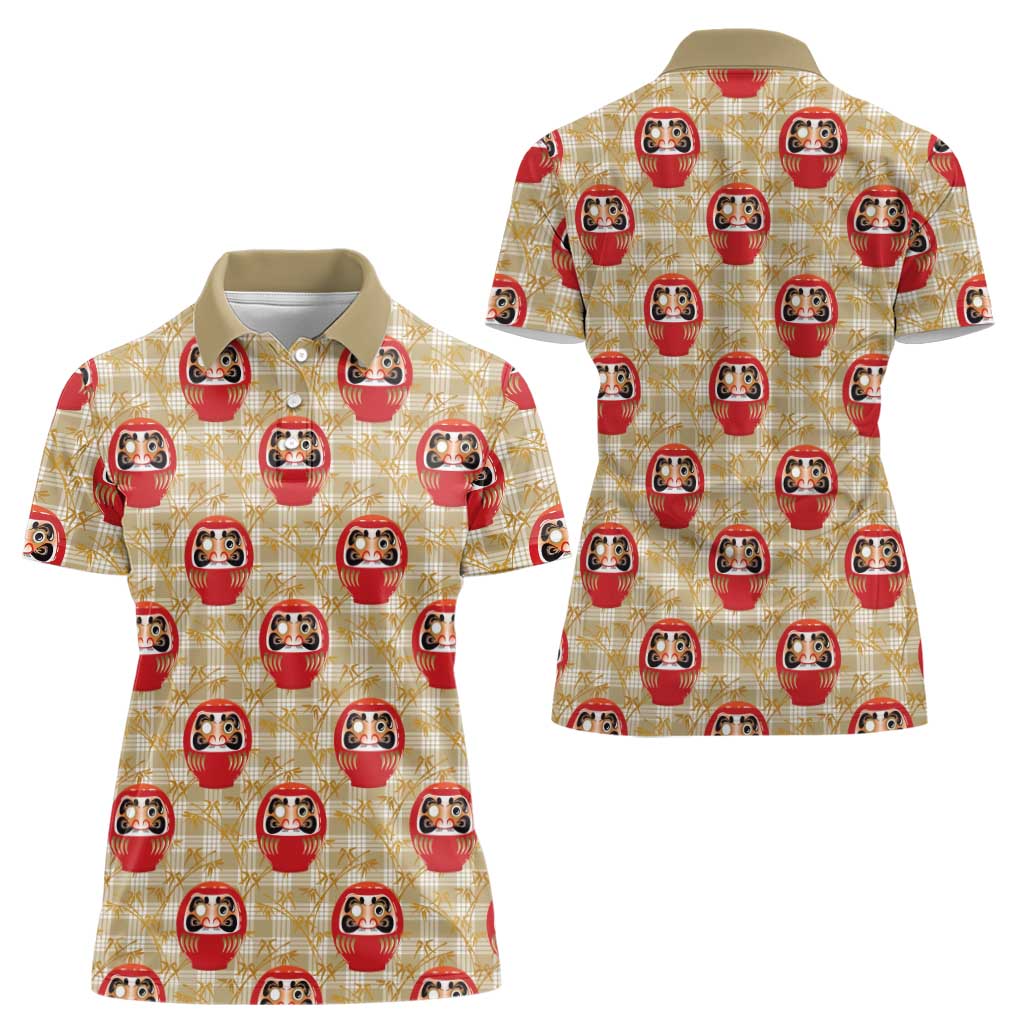 Japanese Daruma Doll Women Polo Shirt Palaka With Seamless Bamboo Pattern LT14 - Polynesian Pride