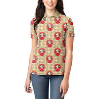 Japanese Daruma Doll Women Polo Shirt Palaka With Seamless Bamboo Pattern LT14 - Polynesian Pride