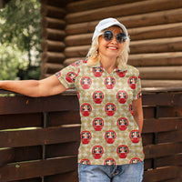 Japanese Daruma Doll Women Polo Shirt Palaka With Seamless Bamboo Pattern LT14 - Polynesian Pride