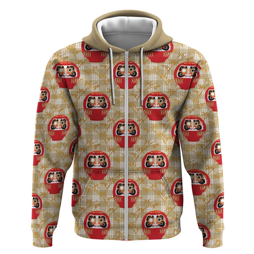 Japanese Daruma Doll Zip Hoodie Palaka With Seamless Bamboo Pattern LT14 Zip Hoodie Beige - Polynesian Pride