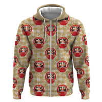 Japanese Daruma Doll Zip Hoodie Palaka With Seamless Bamboo Pattern LT14 Zip Hoodie Beige - Polynesian Pride