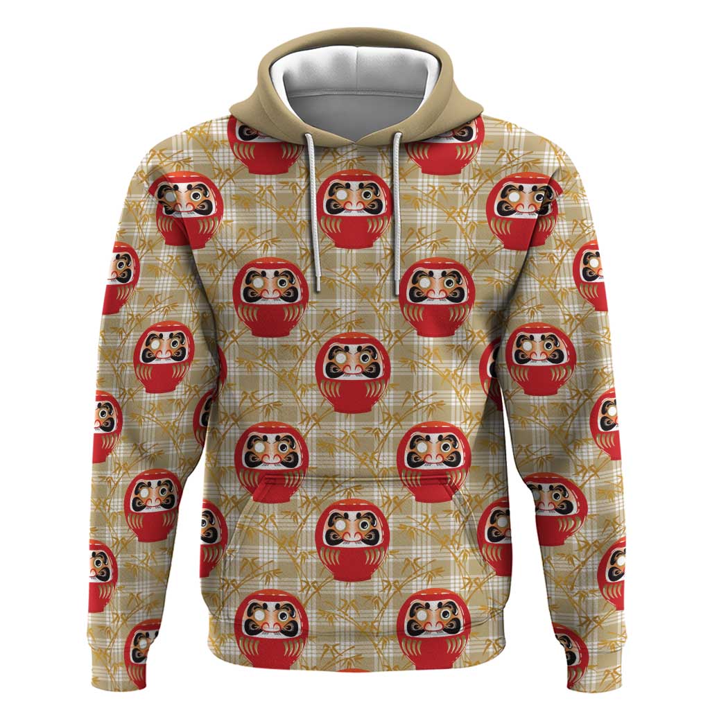 Japanese Daruma Doll Zip Hoodie Palaka With Seamless Bamboo Pattern LT14 Pullover Hoodie Beige - Polynesian Pride