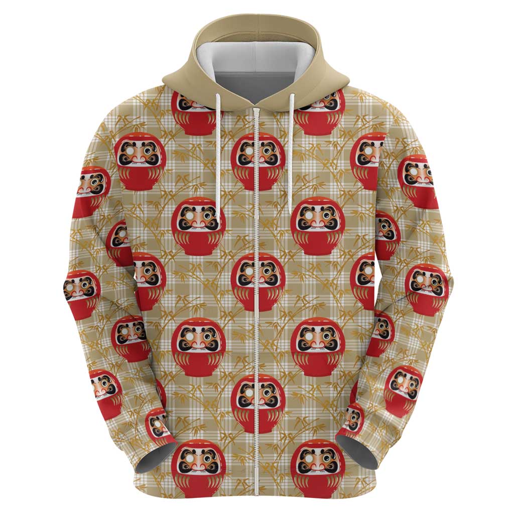 Japanese Daruma Doll Zip Hoodie Palaka With Seamless Bamboo Pattern LT14 - Polynesian Pride