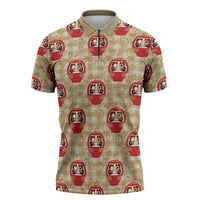Japanese Daruma Doll Zipper Polo Shirt Palaka With Seamless Bamboo Pattern LT14 Beige - Polynesian Pride