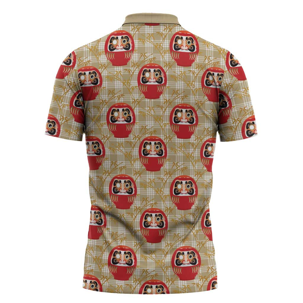 Japanese Daruma Doll Zipper Polo Shirt Palaka With Seamless Bamboo Pattern LT14 - Polynesian Pride
