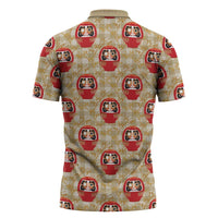 Japanese Daruma Doll Zipper Polo Shirt Palaka With Seamless Bamboo Pattern LT14 - Polynesian Pride
