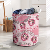 Japanese Daruma Doll Palaka Laundry Basket Cherry Blossoms With Shell Lei LT14 Pink - Polynesian Pride