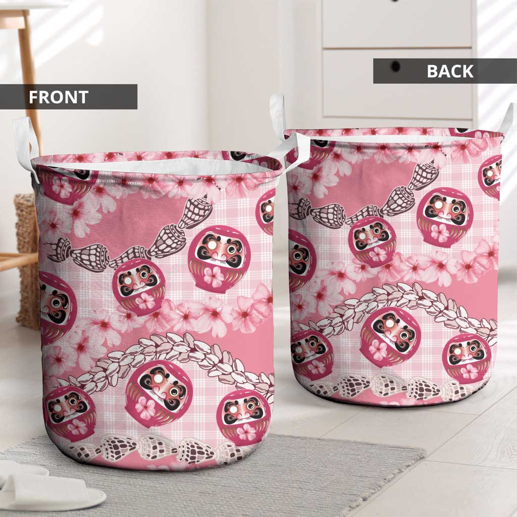 Japanese Daruma Doll Palaka Laundry Basket Cherry Blossoms With Shell Lei LT14 - Polynesian Pride