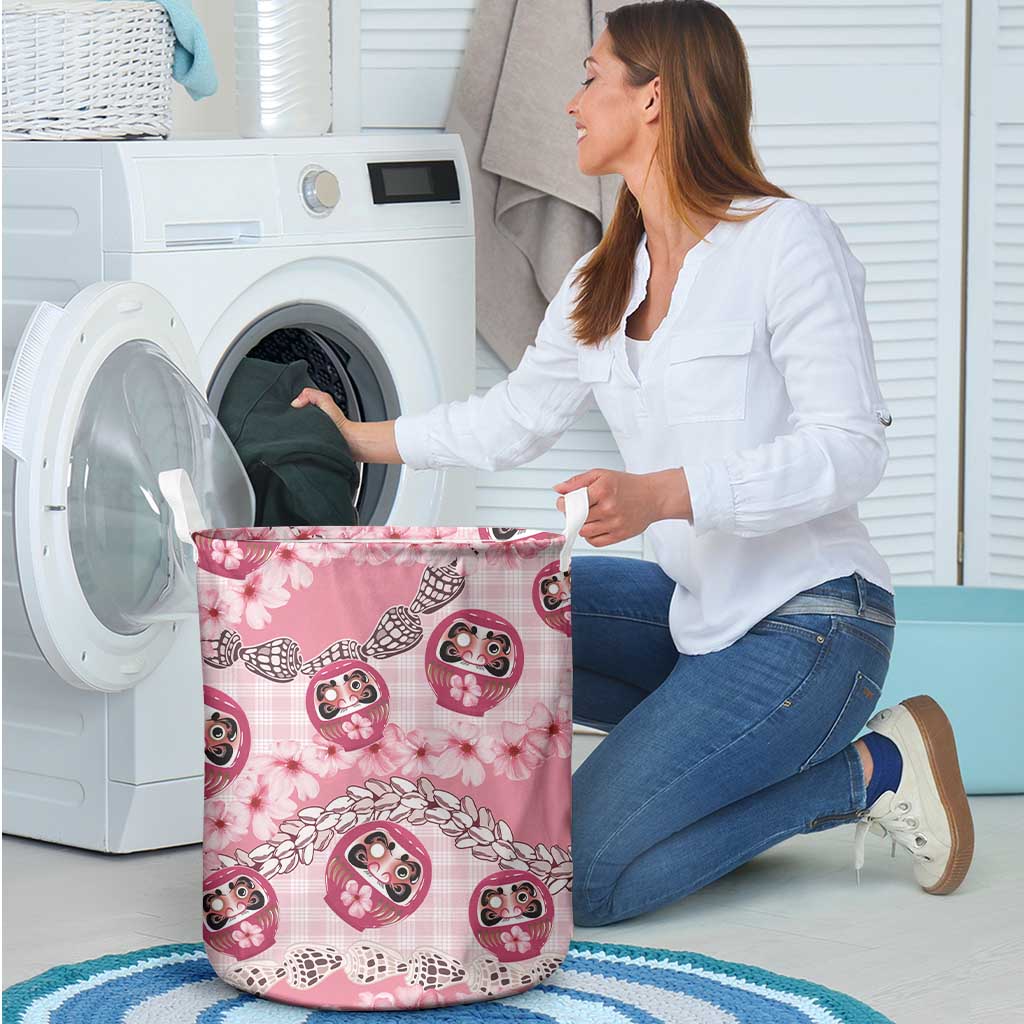 Japanese Daruma Doll Palaka Laundry Basket Cherry Blossoms With Shell Lei LT14 - Polynesian Pride