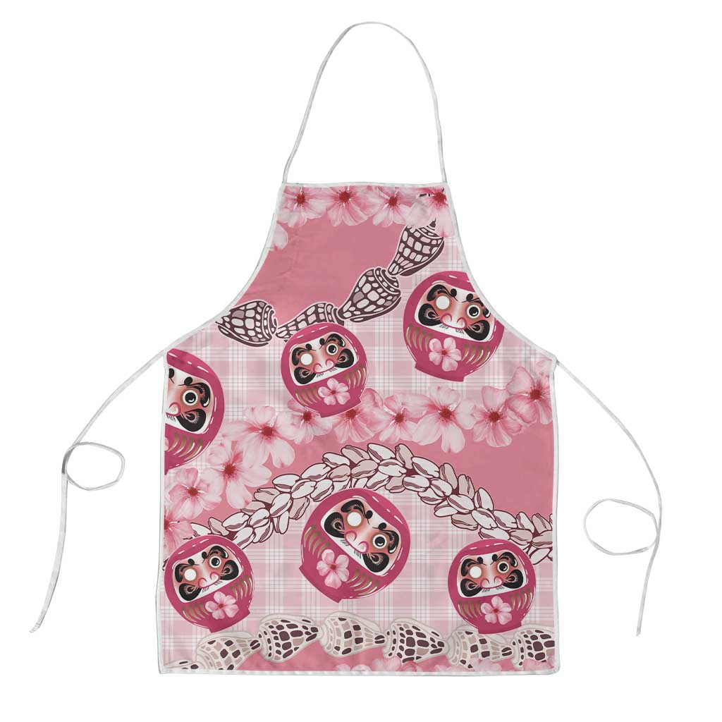 Japanese Daruma Doll Palaka Apron Cherry Blossoms With Shell Lei LT14 Pink - Polynesian Pride