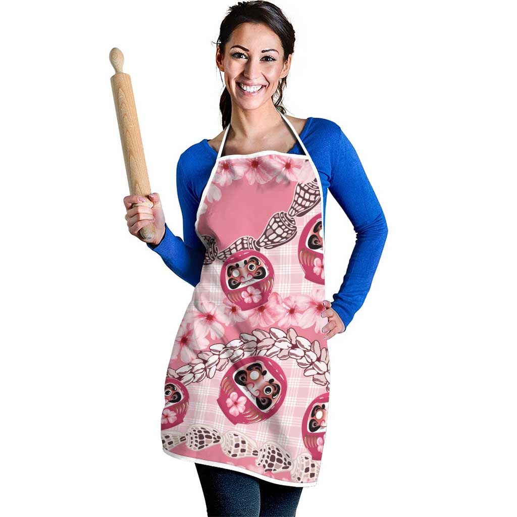 Japanese Daruma Doll Palaka Apron Cherry Blossoms With Shell Lei LT14 - Polynesian Pride