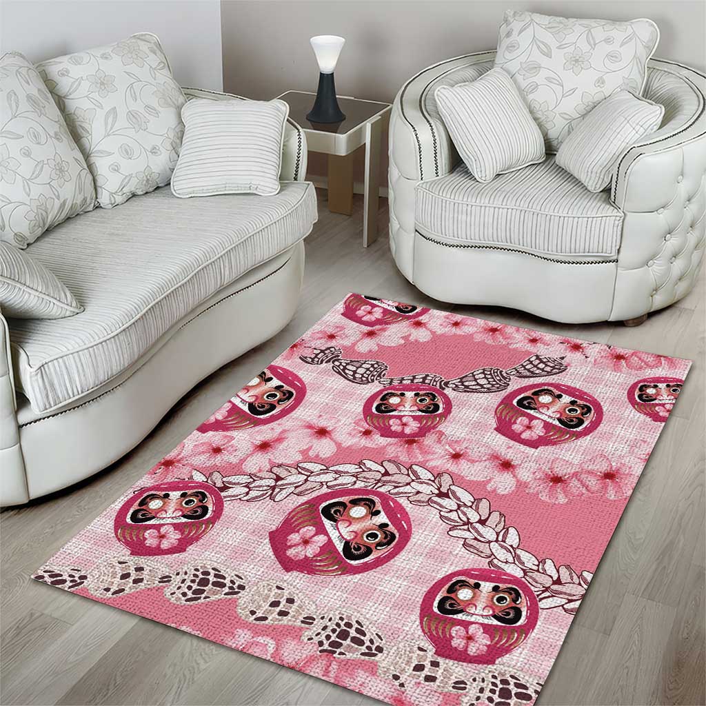 Japanese Daruma Doll Palaka Area Rug Cherry Blossoms With Shell Lei LT14 - Polynesian Pride