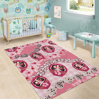 Japanese Daruma Doll Palaka Area Rug Cherry Blossoms With Shell Lei LT14 - Polynesian Pride
