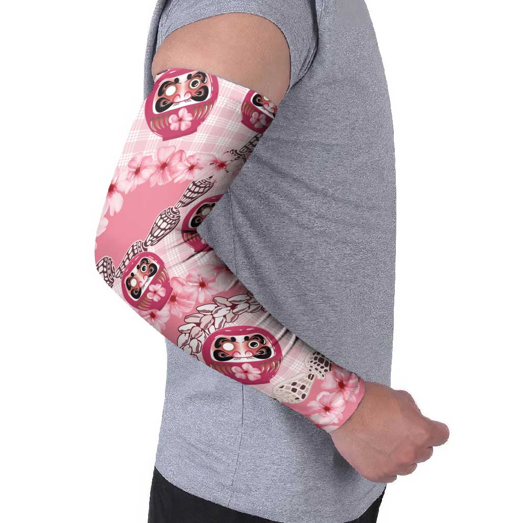 Japanese Daruma Doll Palaka Arm Sleeves Cherry Blossoms With Shell Lei LT14 - Polynesian Pride