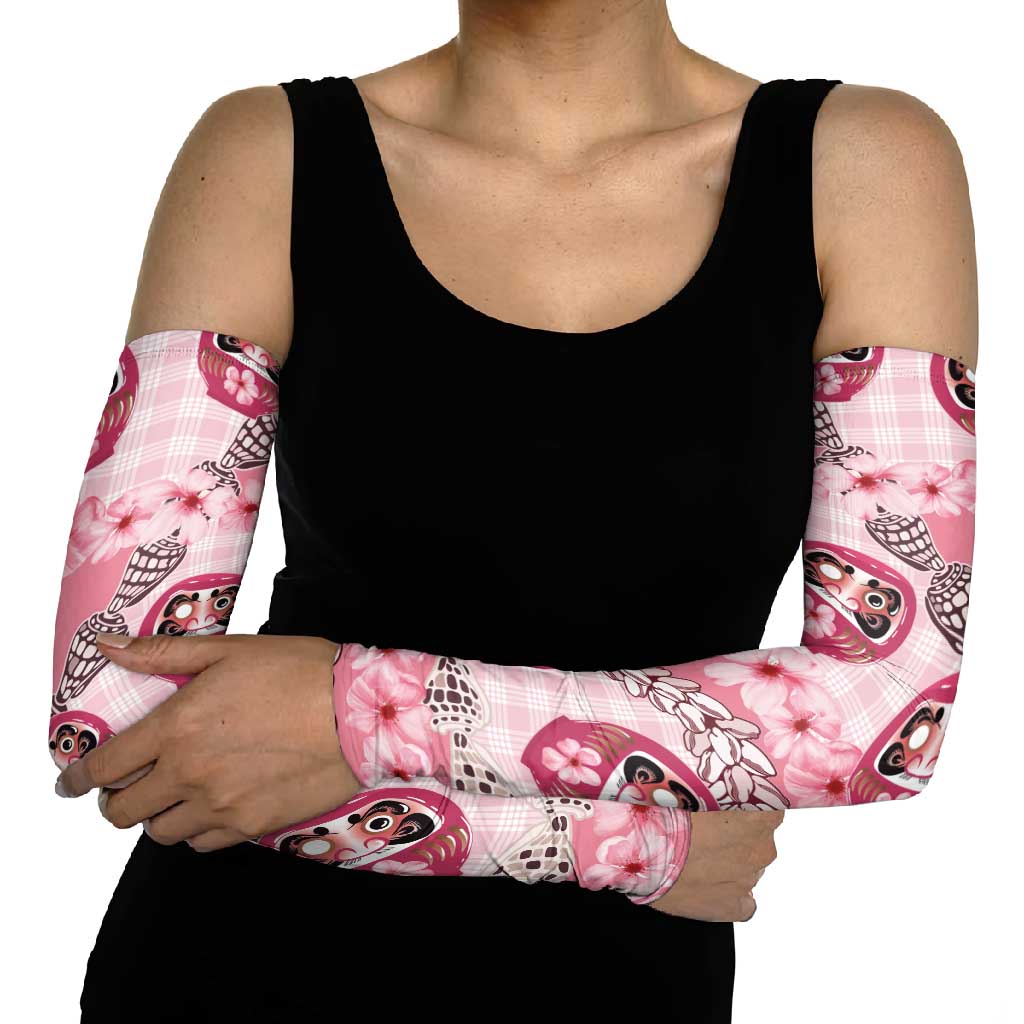 Japanese Daruma Doll Palaka Arm Sleeves Cherry Blossoms With Shell Lei LT14 - Polynesian Pride