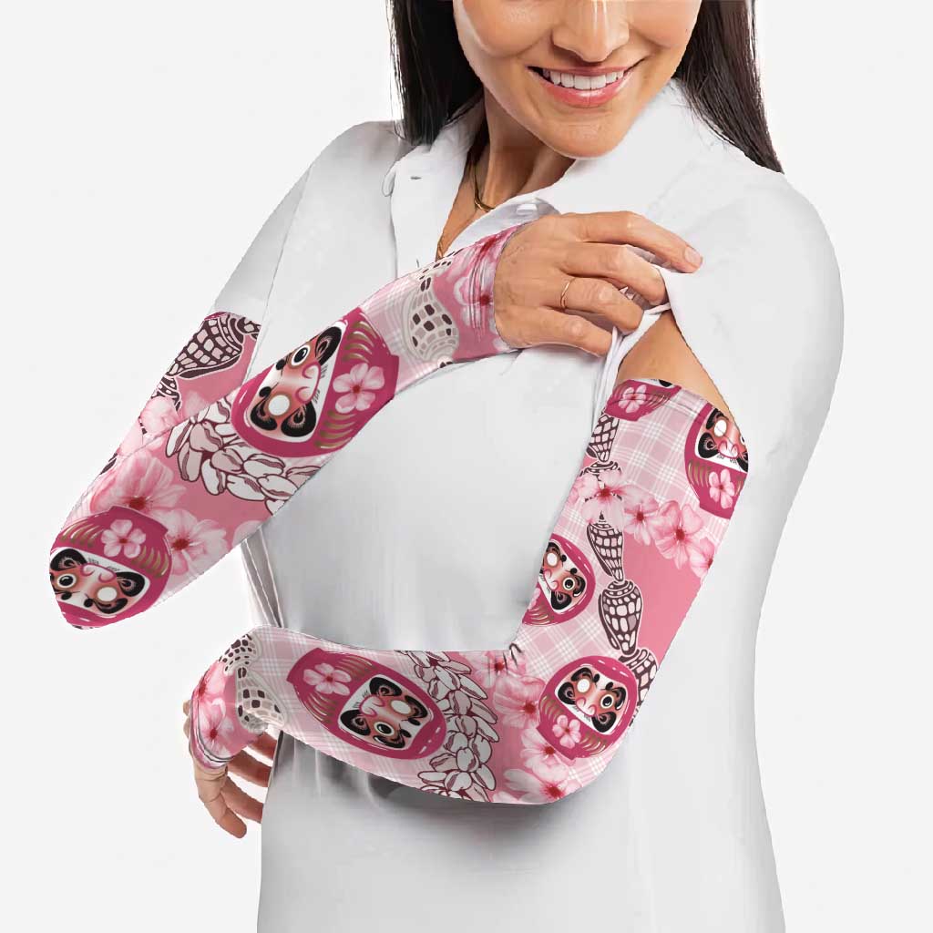Japanese Daruma Doll Palaka Arm Sleeves Cherry Blossoms With Shell Lei LT14 - Polynesian Pride